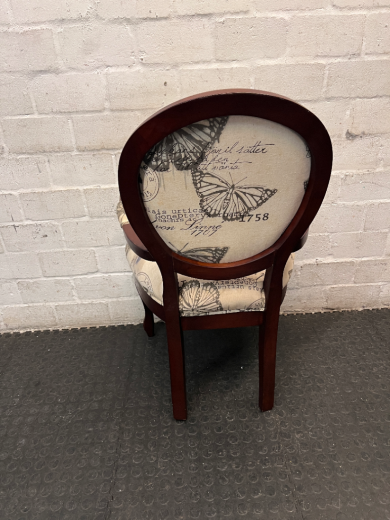 Vintage Style Butterfly Print Upholstered Armchair — Structural Damage and Wear