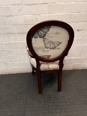 Vintage Style Butterfly Print Upholstered Armchair — Structural Damage and Wear