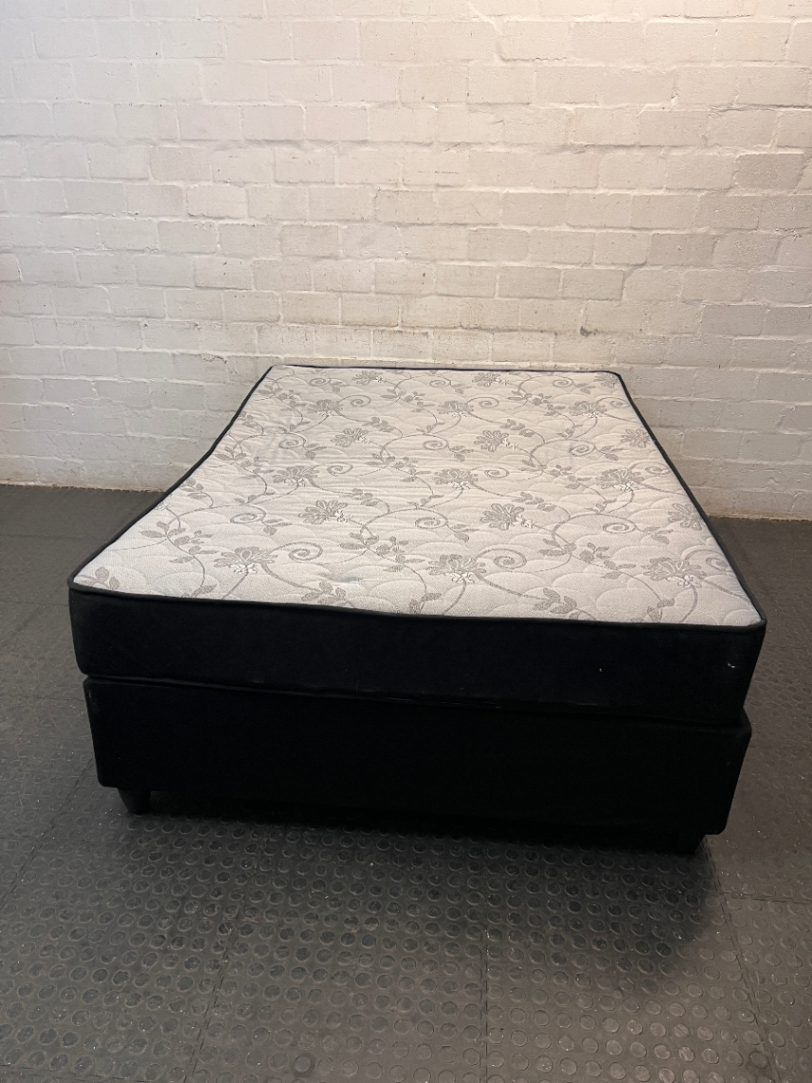 Double Bed Base Set with Patterned Mattress — Good Condition Set