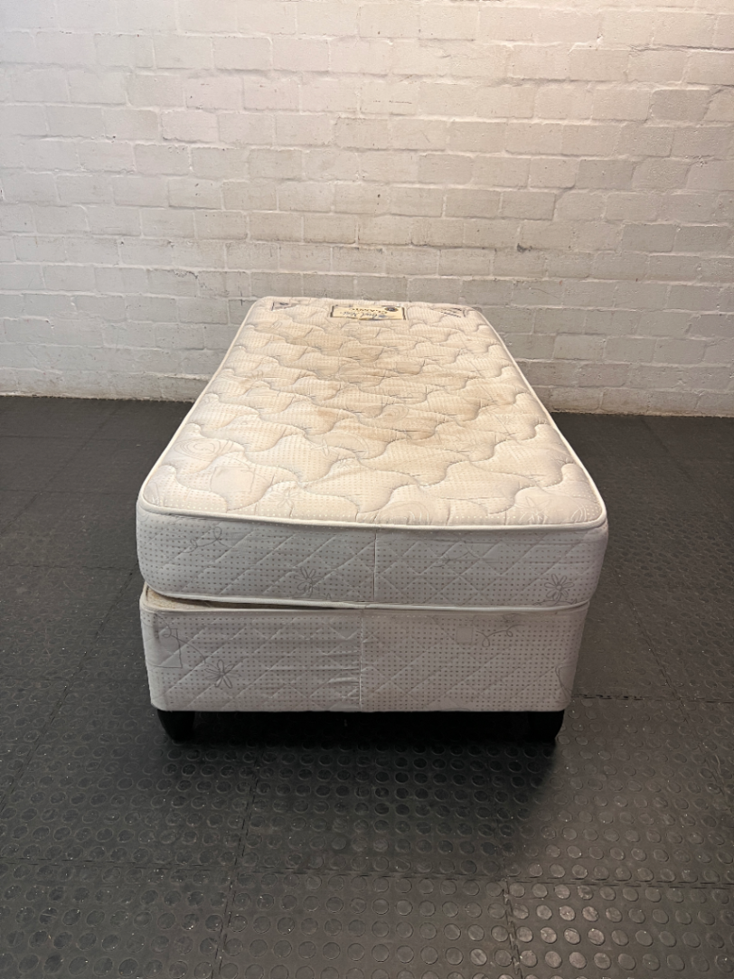 White Single Bed Base Set — Visible Staining on Mattress Top