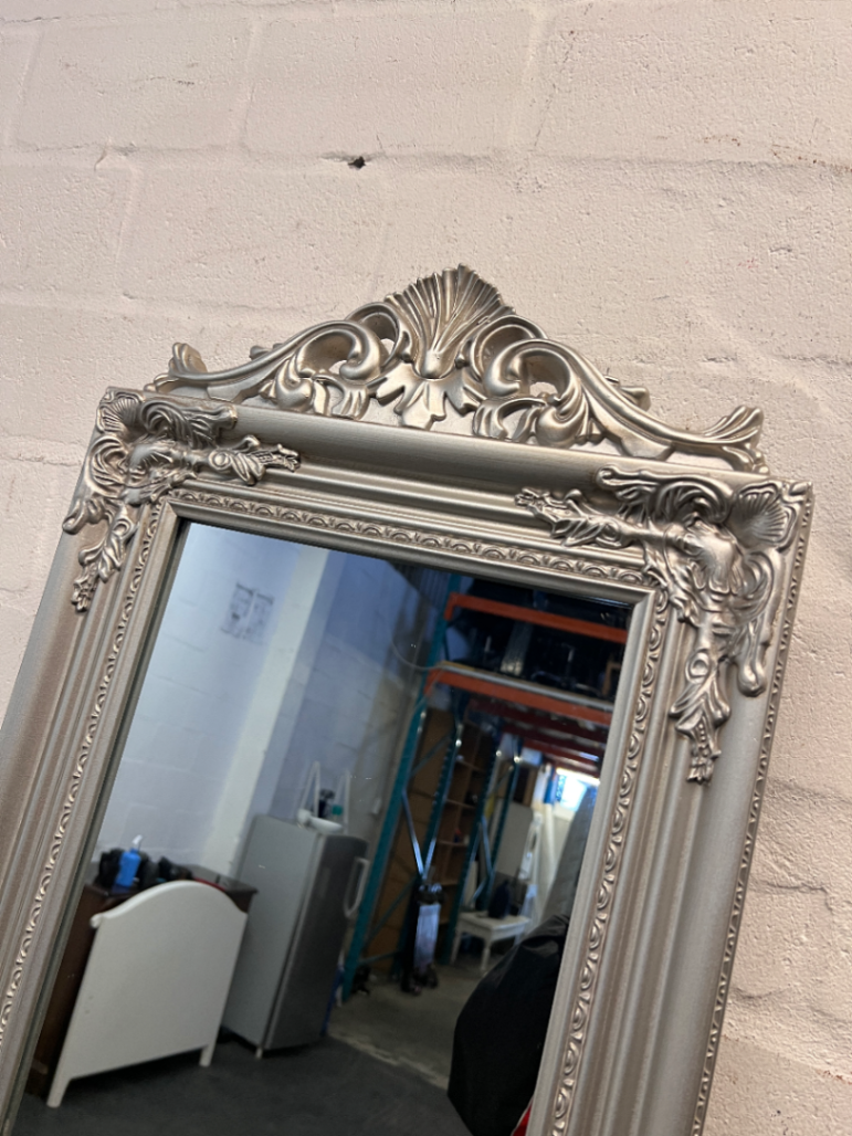 Ornate Silver Full Length Standing Mirror — Good Condition