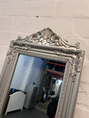 Ornate Silver Full Length Standing Mirror — Good Condition
