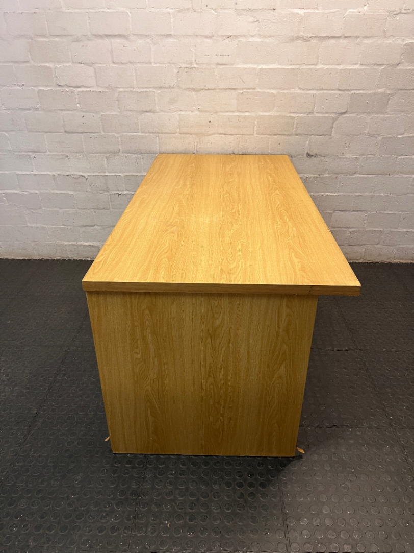 Light Oak Finish Office Desk with 3 Drawers — Good Used Condition