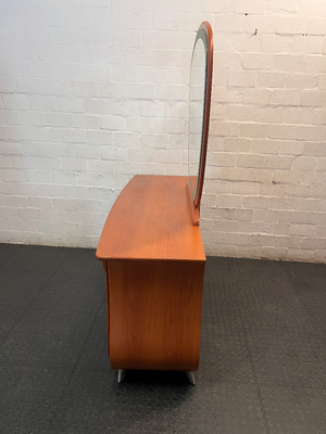 Curved Wooden Dressing Table with Large Mirror — Good Condition