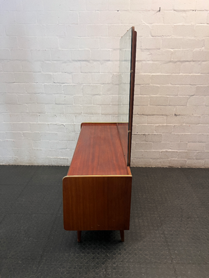 Mid-Century Style Wooden Dressing Table with Large Mirror — Worn Condition Throughout