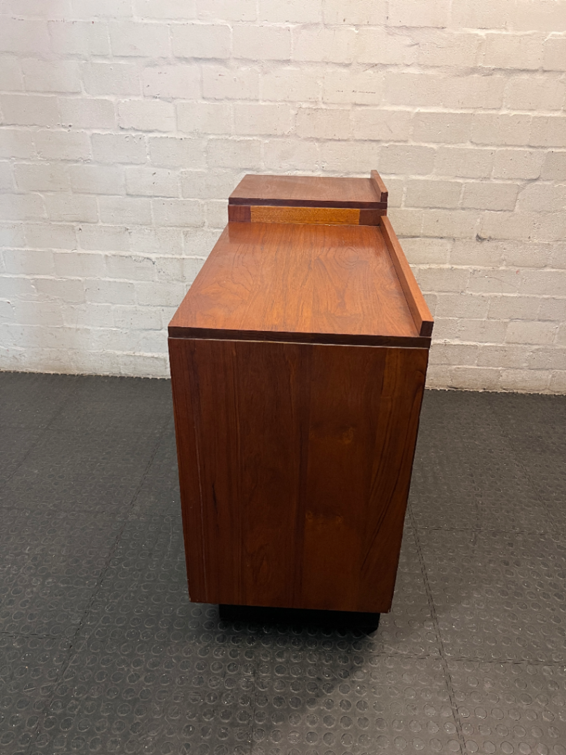 Tiered Wooden Sideboard with Glass Display Cabinet — Well Used with Visible Wear