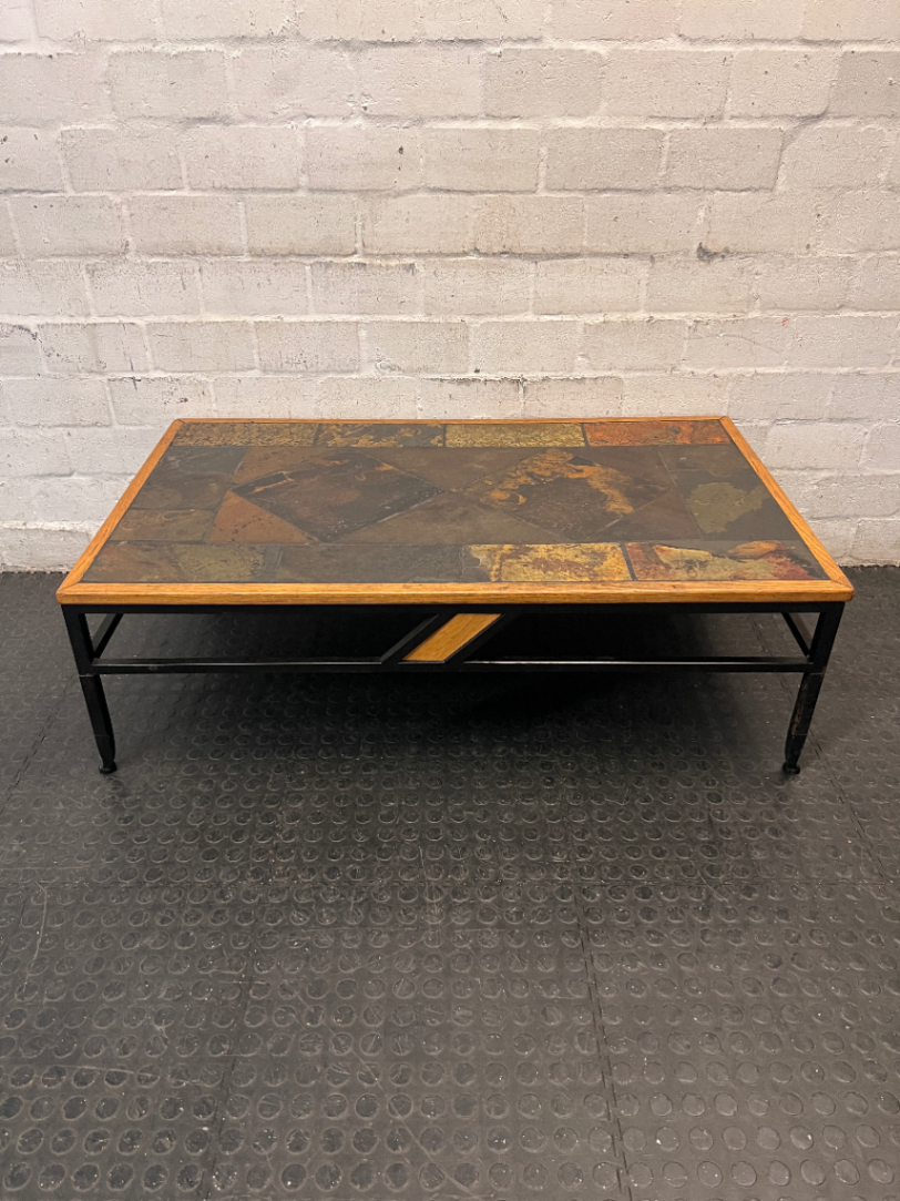 Slate Inlay and Wrought Iron Coffee Table — Fair Used Condition
