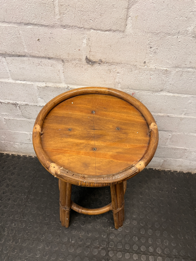 Bamboo and Cane Round Side Table