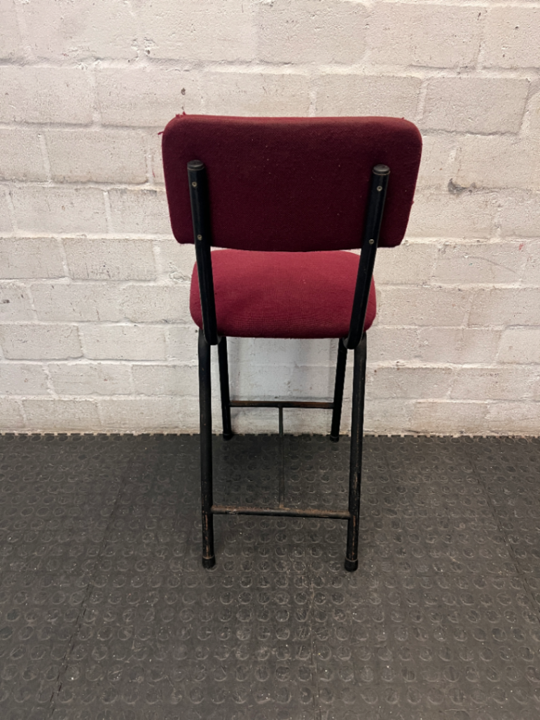 Burgundy Upholstered Bar Stool with Black Metal Frame