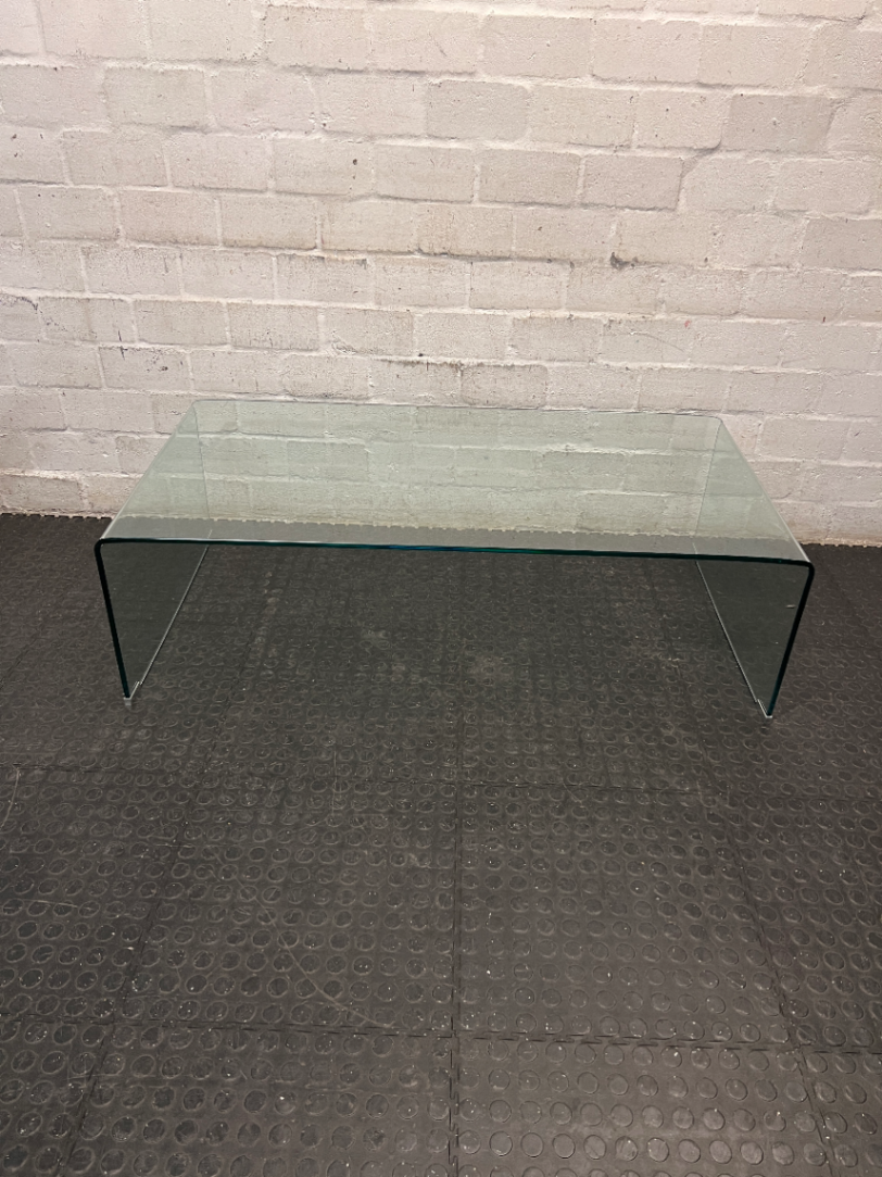 Curved Waterfall Glass Coffee Table — Good Condition