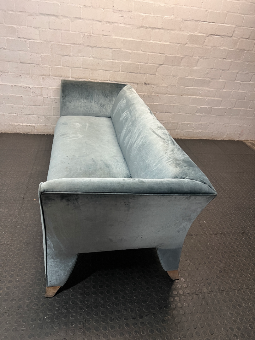 Green Suede-Style 3 Seater Couch with Flared Arms — Good Working Order