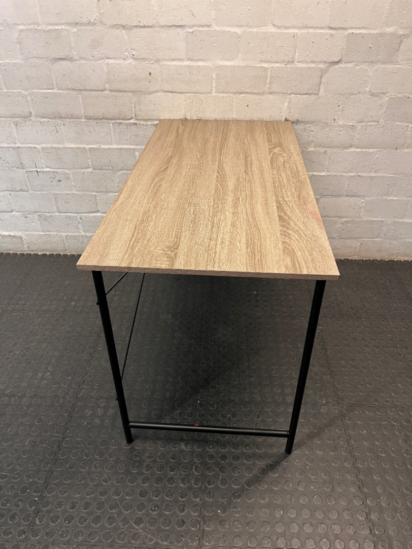 Light Brown Minimalist Writing Desk with Metal Frame — Good Working Order
