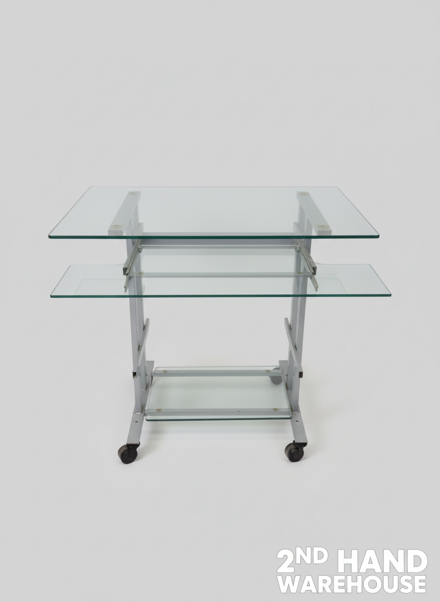 Stylish Glass-Top Mobile Console Table with Silver Frame - PRICE DROP