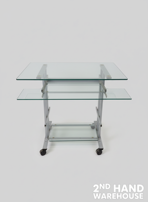 Stylish Glass-Top Mobile Console Table with Silver Frame - PRICE DROP