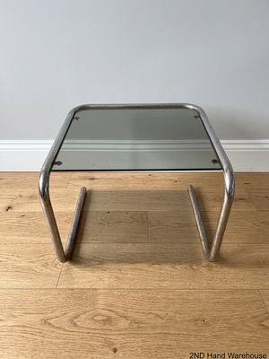Cantilever Metal Side Table with Tinted Glass Top