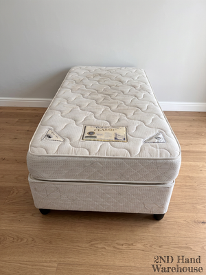 White Single Bed Base Set — Visible Staining on Mattress Top