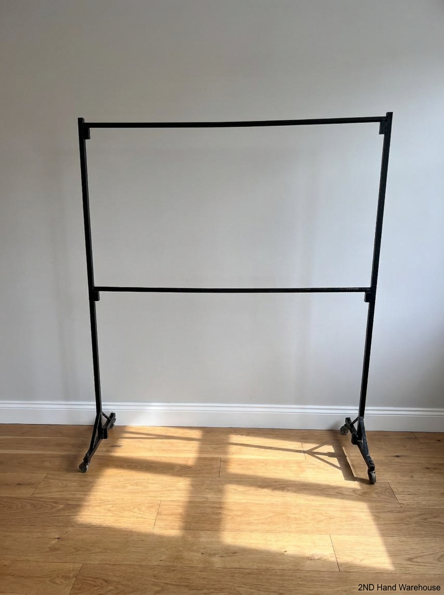 Double Black Metal Mobile Clothing Rail — Good Working Order - 2ndhandwarehouse.com