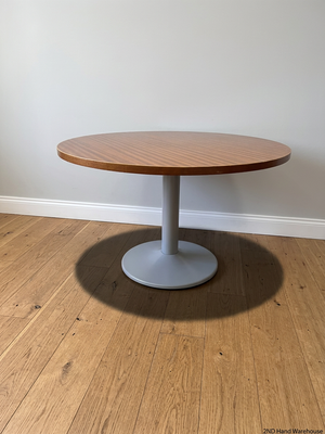 Round Wood Top Table with Metal Pedestal Base — Good Working Order