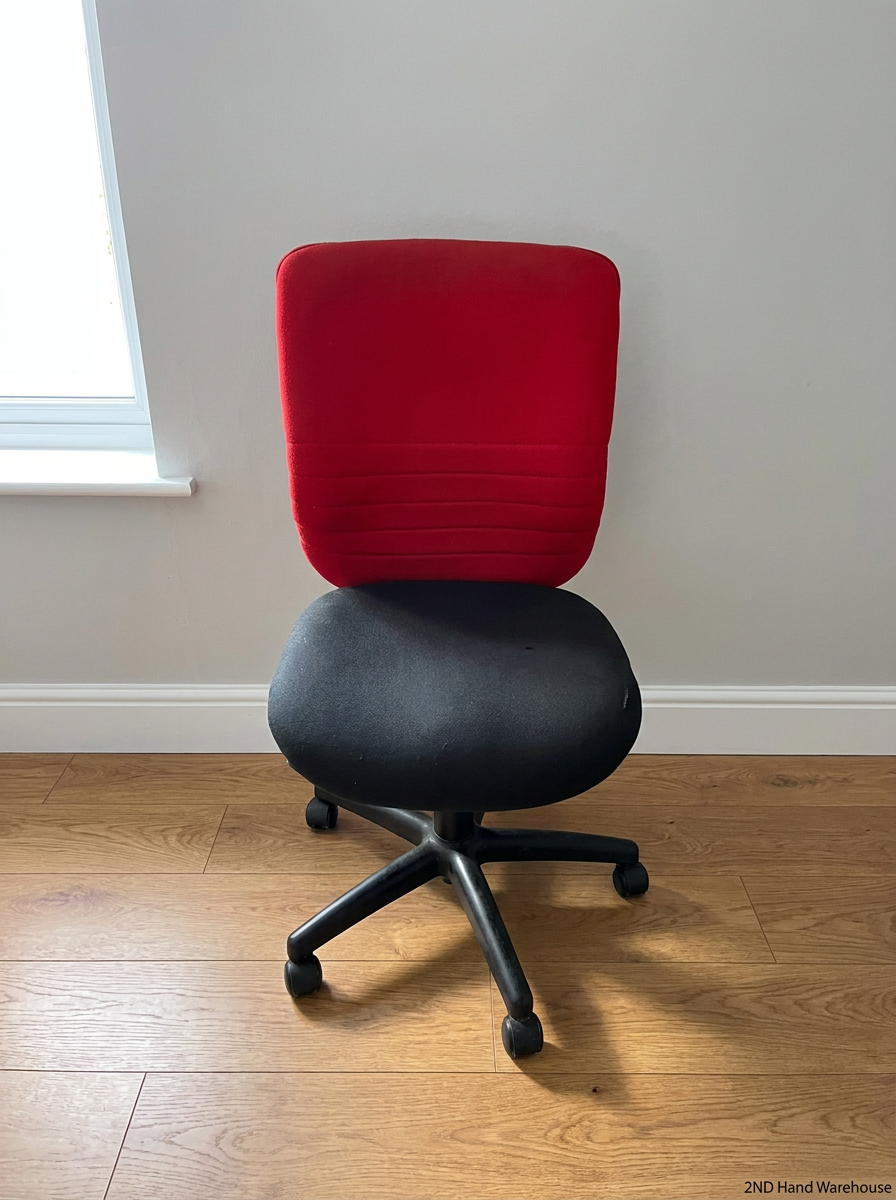 Red and Black Armless Swivel Office Chair — Scuffed Arm Rests - 2ndhandwarehouse.com