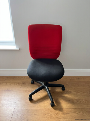 Red and Black Armless Swivel Office Chair — Scuffed Arm Rests - 2ndhandwarehouse.com