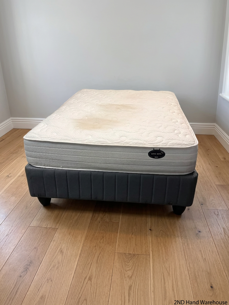 Double King Koil Mattress and Grey Upholstered Base