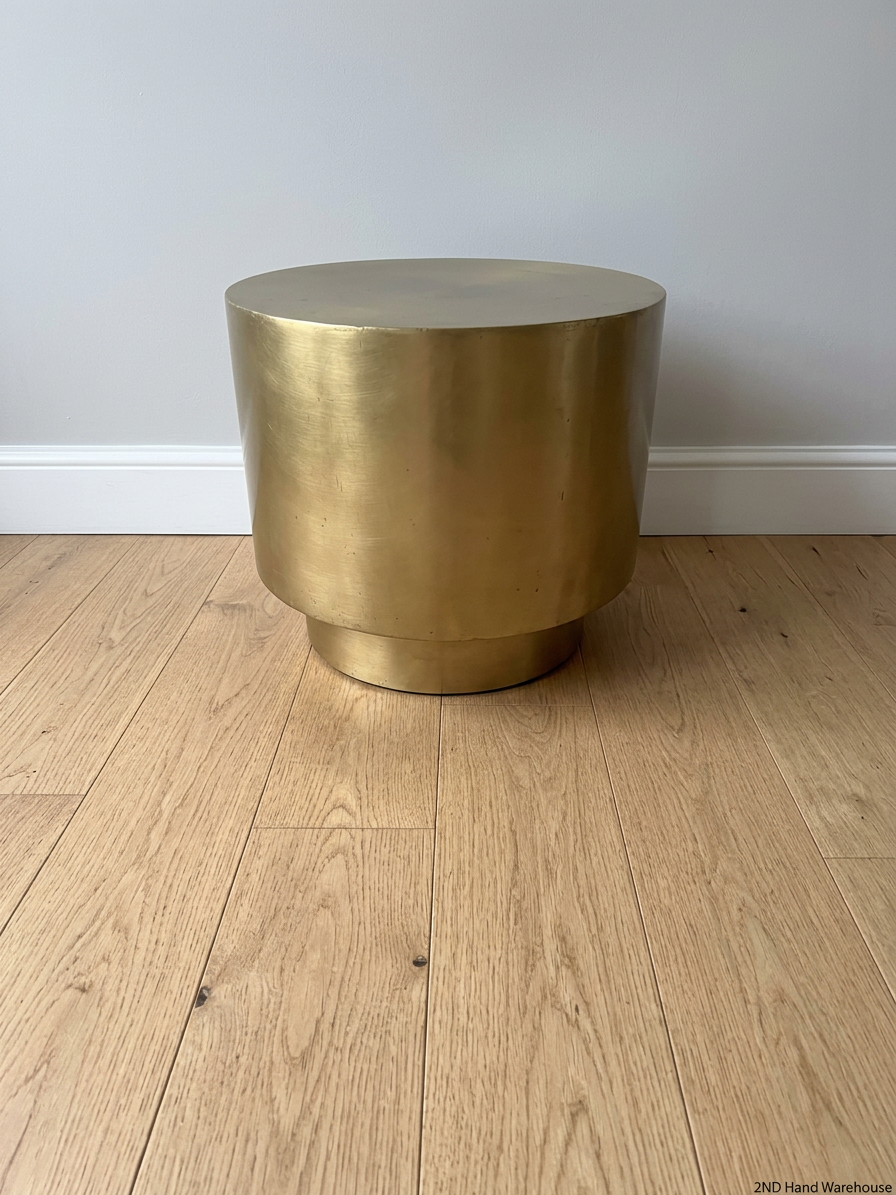 Round Gold Metallic Drum Side Table