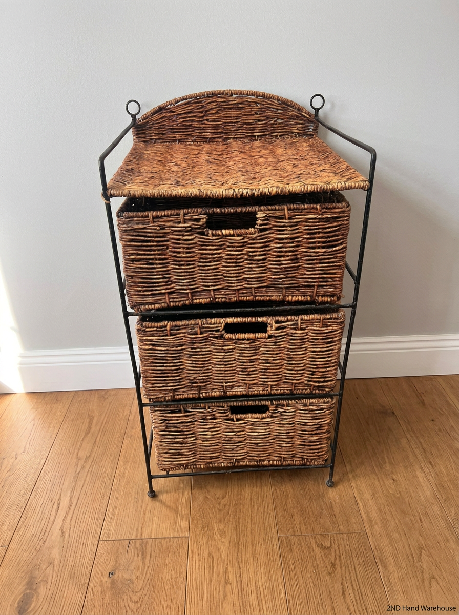 Woven Wicker and Metal Storage Chest