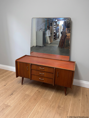 Mid-Century Style Wooden Dressing Table with Large Mirror — Worn Condition Throughout