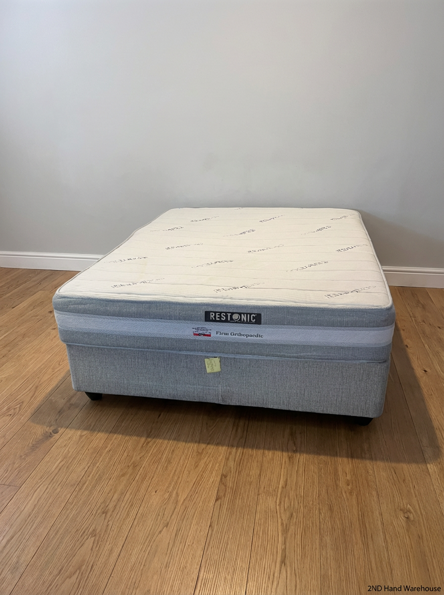 Restonic Firm Orthopaedic Queen Mattress & Base - Excellent Condition - 2ndhandwarehouse.com