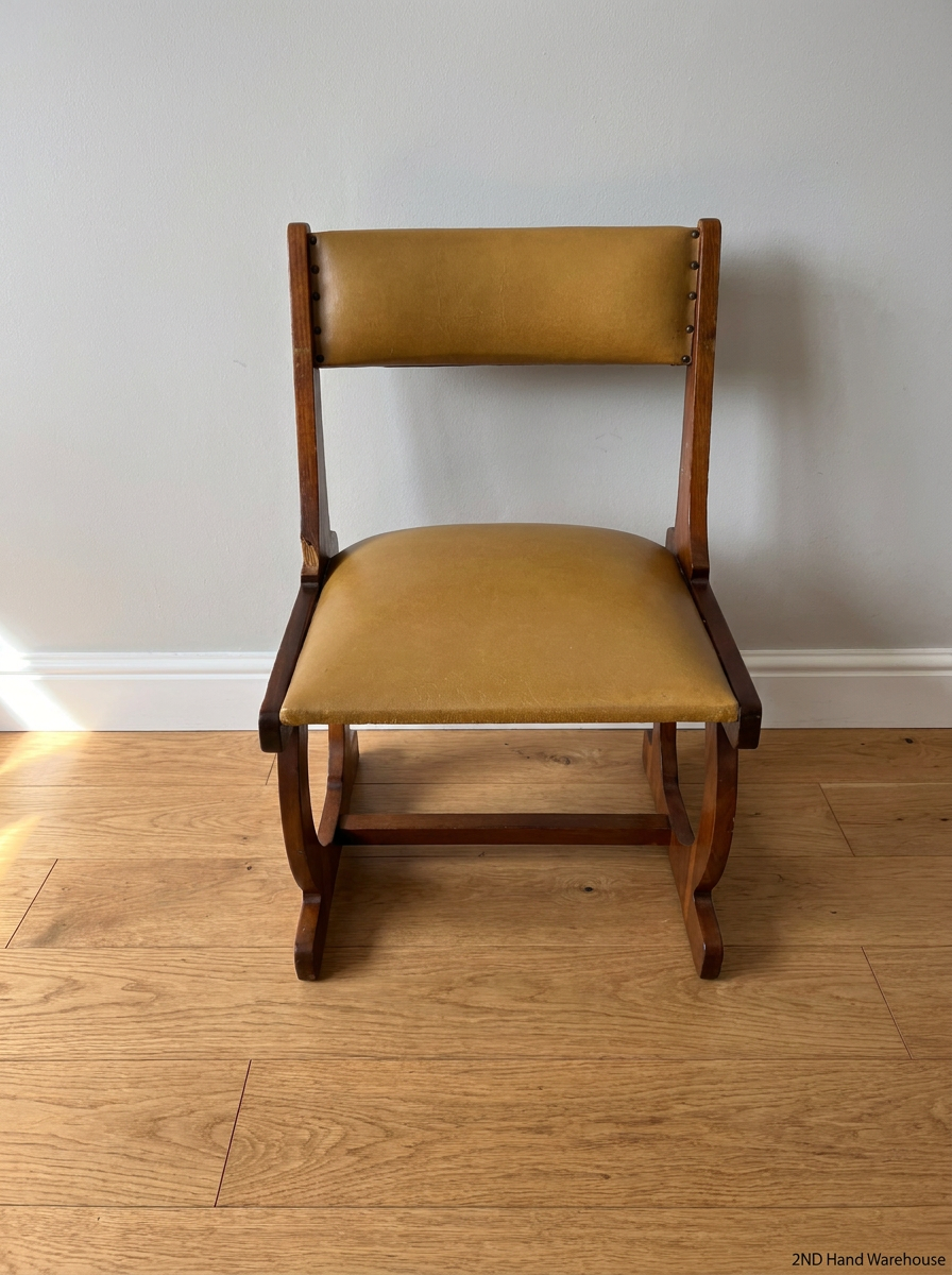 Vintage Style Wooden Dining Chair with Studded Upholstery — Seat Damaged and Needs Repair - 2ndhandwarehouse.com