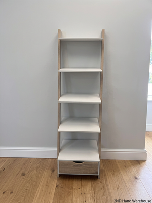 White and Light Wood Ladder Bookshelf with Drawer — General Wear and Maintenance