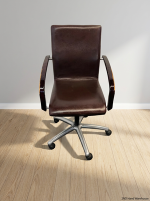 Leather Mid-Back Office Chair with Aluminium Base — Scuffed Arm Rests - Needs Upkeep - 2ndhandwarehouse.com