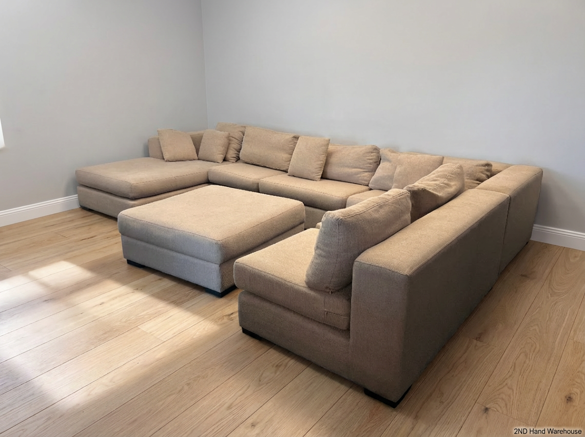 Sofaworx Light Beige Fabric U-Shape Lounge Suite with Ottoman - 2ndhandwarehouse.com