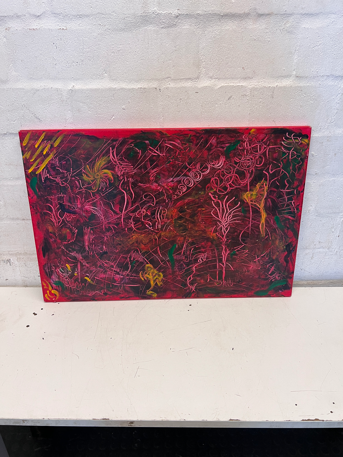 Vibrant Red Abstract Expressionist Canvas Wall Art (76cm x 51cm) - 2ndhandwarehouse.com
