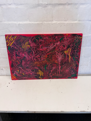 Vibrant Red Abstract Expressionist Canvas Wall Art (76cm x 51cm) - 2ndhandwarehouse.com