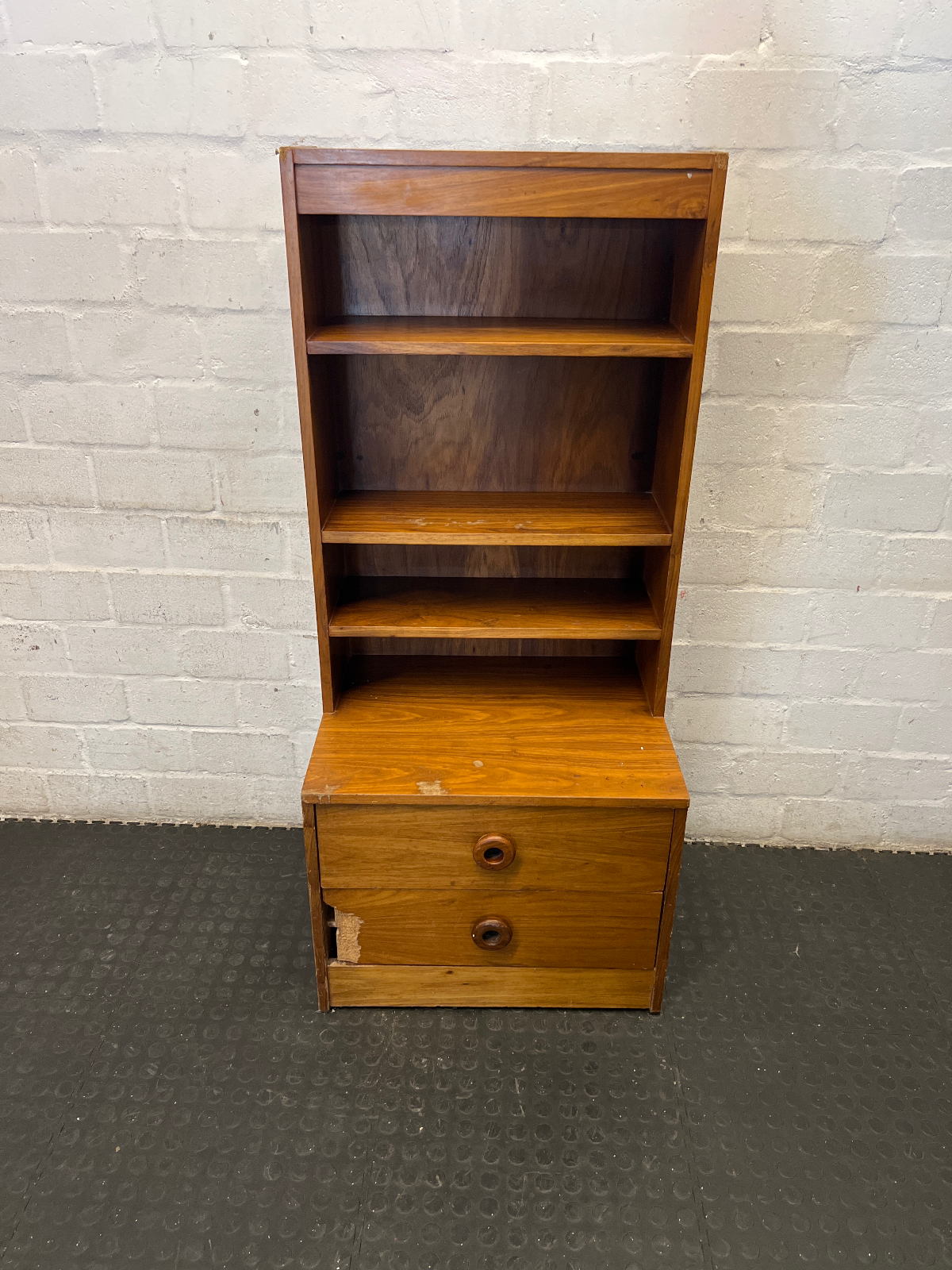 Vintage Stepped Wood Display Cabinet & Drawer Unit - 2ndhandwarehouse.com