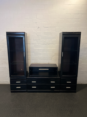 3-Piece Dark Brown Wall & TV Unit with Glass Cabinets - 2ndhandwarehouse.com