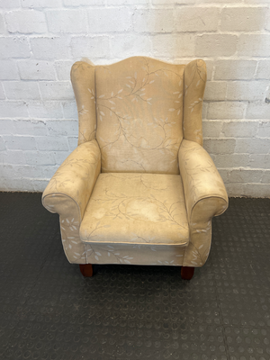 Vintage Style Fabric Wingback Chair with Leaf Pattern - 2ndhandwarehouse.com
