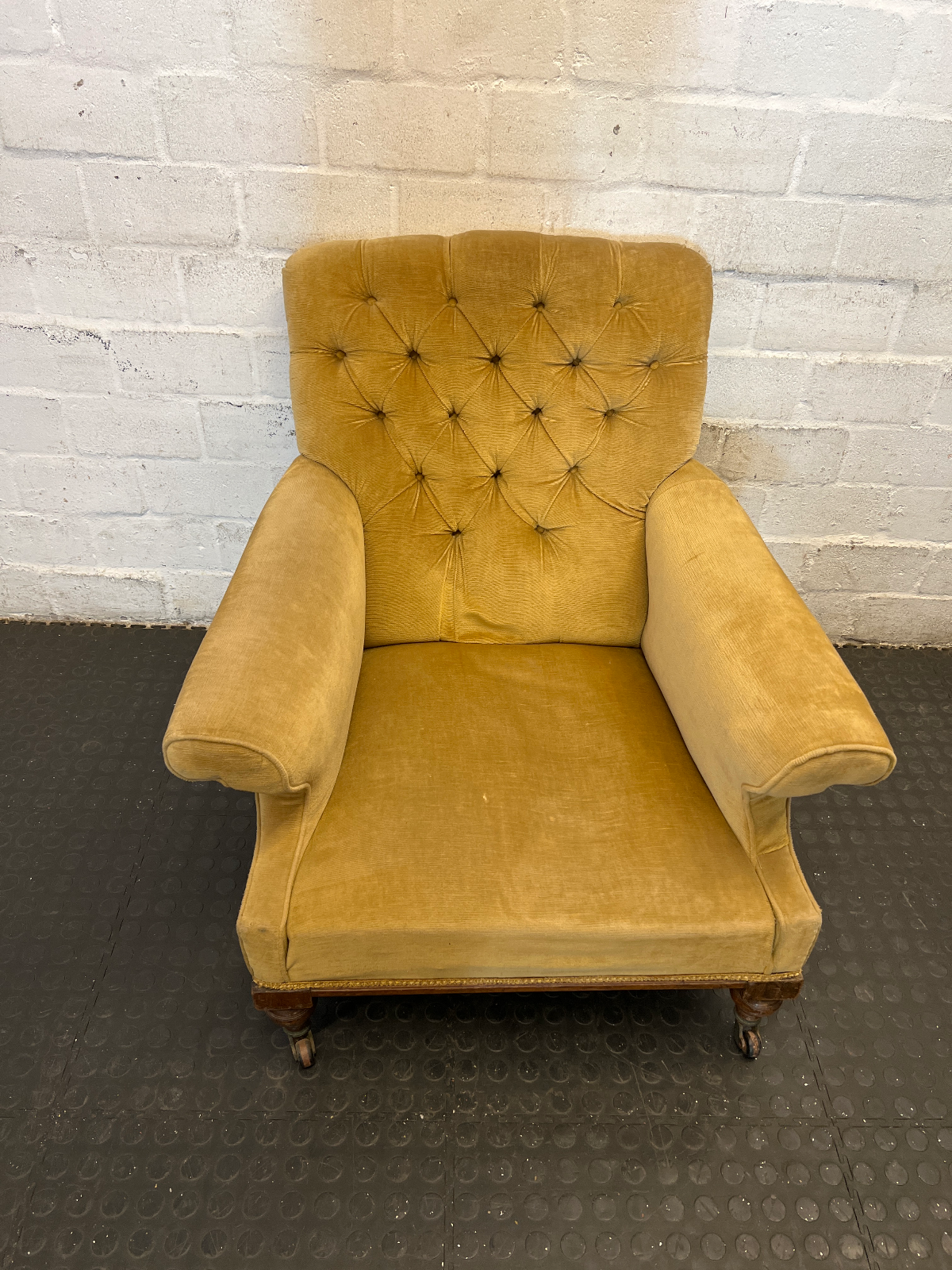Vintage Tufted Corduroy Armchair in Mustard Gold - 2ndhandwarehouse.com