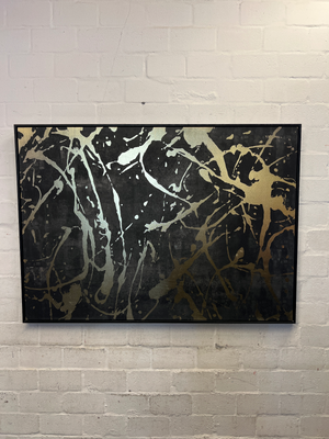 Large Contemporary Abstract Metallic Splatter Art in Black Frame - 2ndhandwarehouse.com