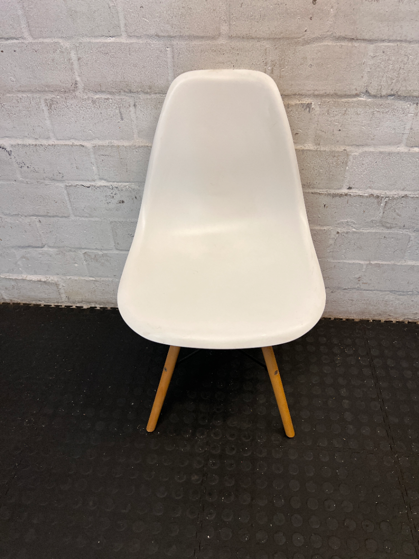 White Eames Style Dining Chair with Timber Base - Good Condition - 2ndhandwarehouse.com