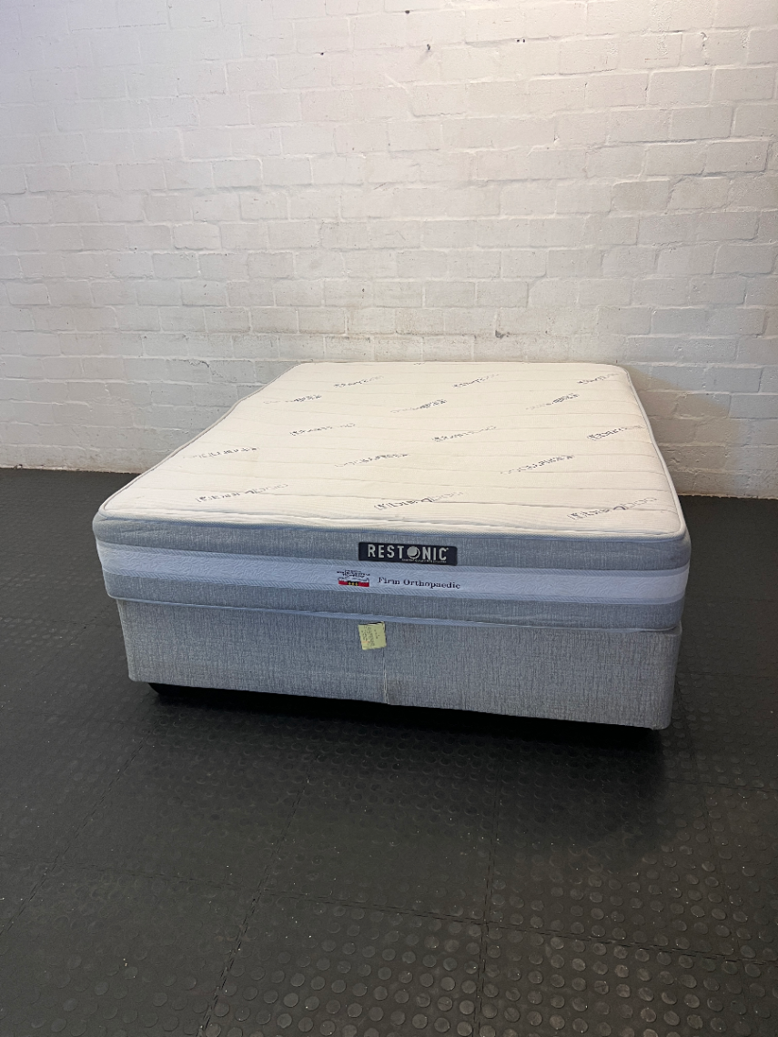 Restonic Firm Orthopaedic Queen Mattress & Base - Excellent Condition - 2ndhandwarehouse.com