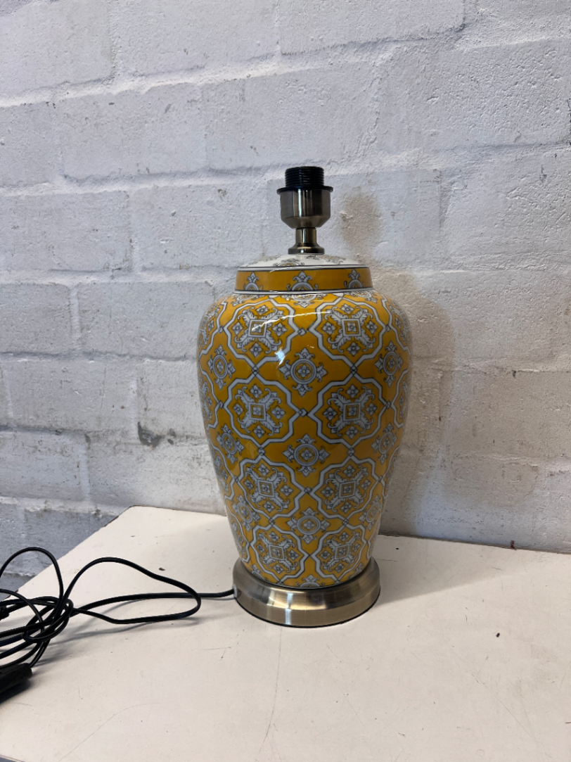 Pair of New Yellow Ceramic Patterned Table Lamps - 48cm - 2ndhandwarehouse.com