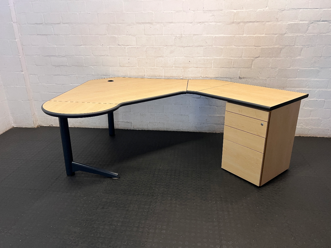 Light Brown L-Shaped Office Desk with 3-Drawer Storage - 2ndhandwarehouse.com