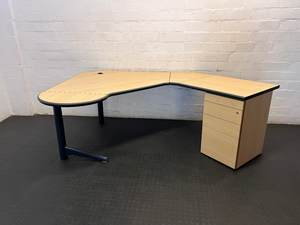 Light Brown L-Shaped Office Desk with 3-Drawer Storage - 2ndhandwarehouse.com