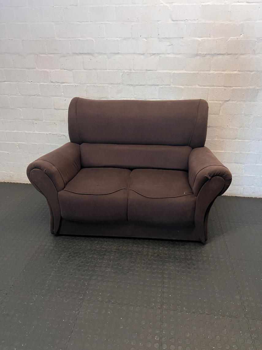 Brown Fabric 2-Seater Couch - Minor Wear to Arm and Base - 2ndhandwarehouse.com