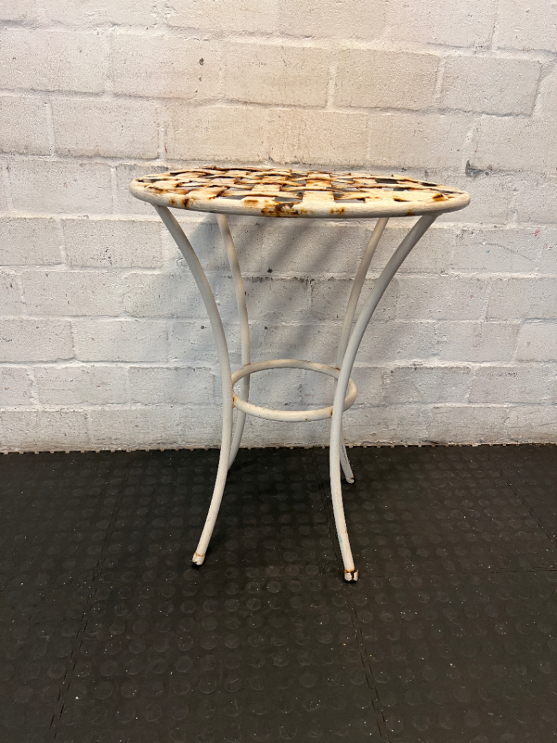 Rustic White Metal Braided-Top Outdoor Table - Visible Weathering - 2ndhandwarehouse.com