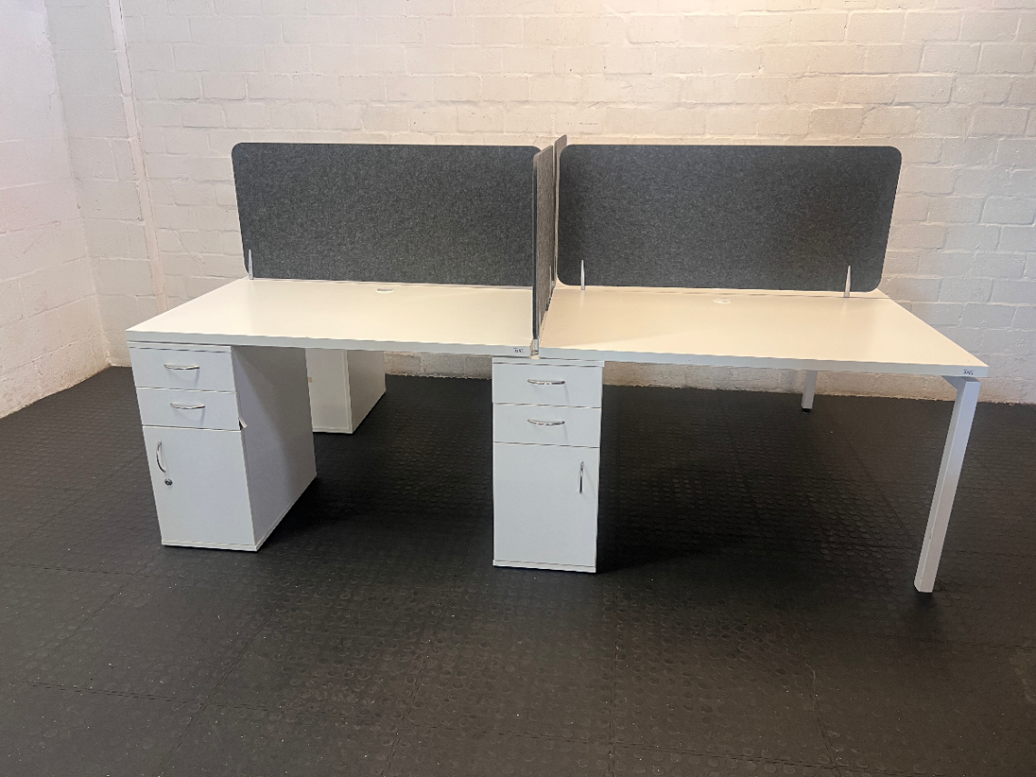 White Office Cubicle with Grey Privacy Screen and Storage - 2ndhandwarehouse.com