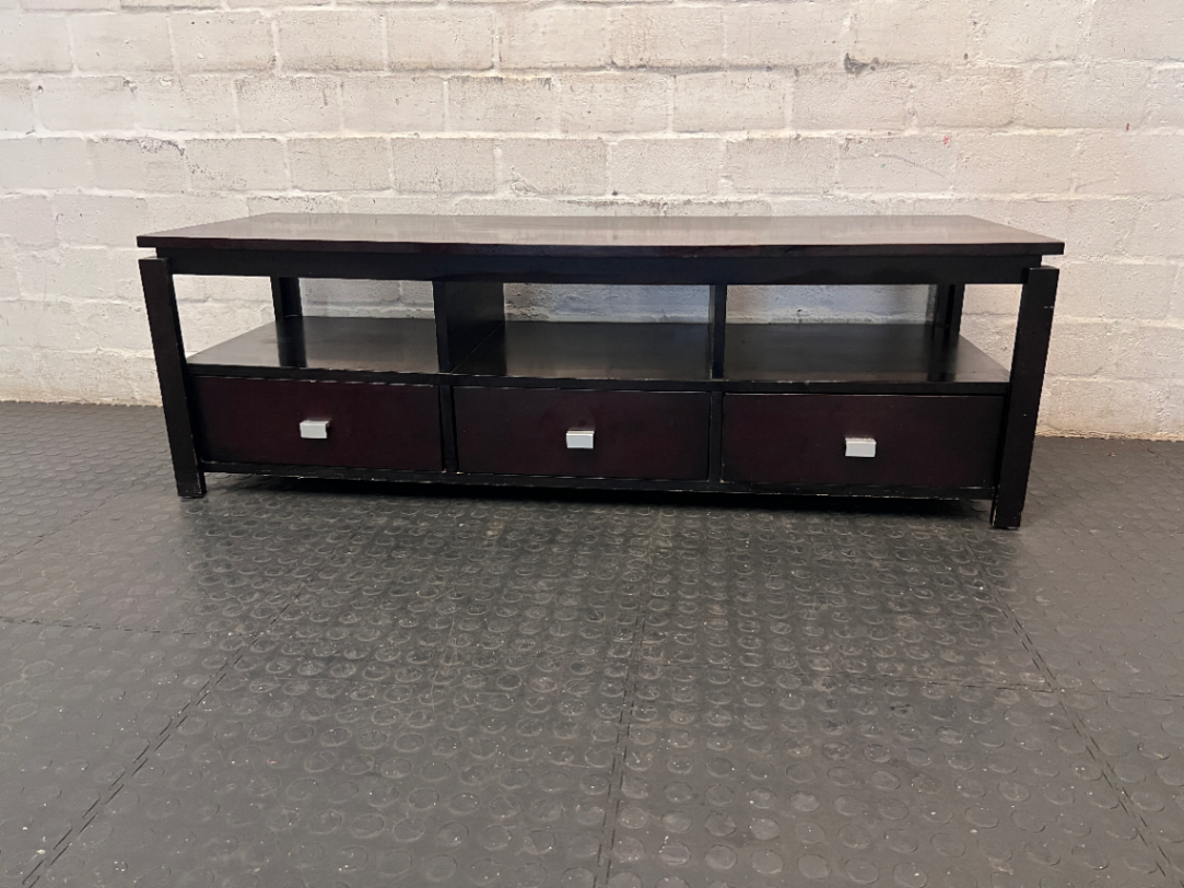Dark Brown Varnished Pine TV Unit - Minor Surface Scuffs - 2ndhandwarehouse.com