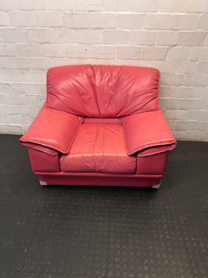 Pinkish-Red Leather 1 Seater Couch - Visible Wear - 2ndhandwarehouse.com